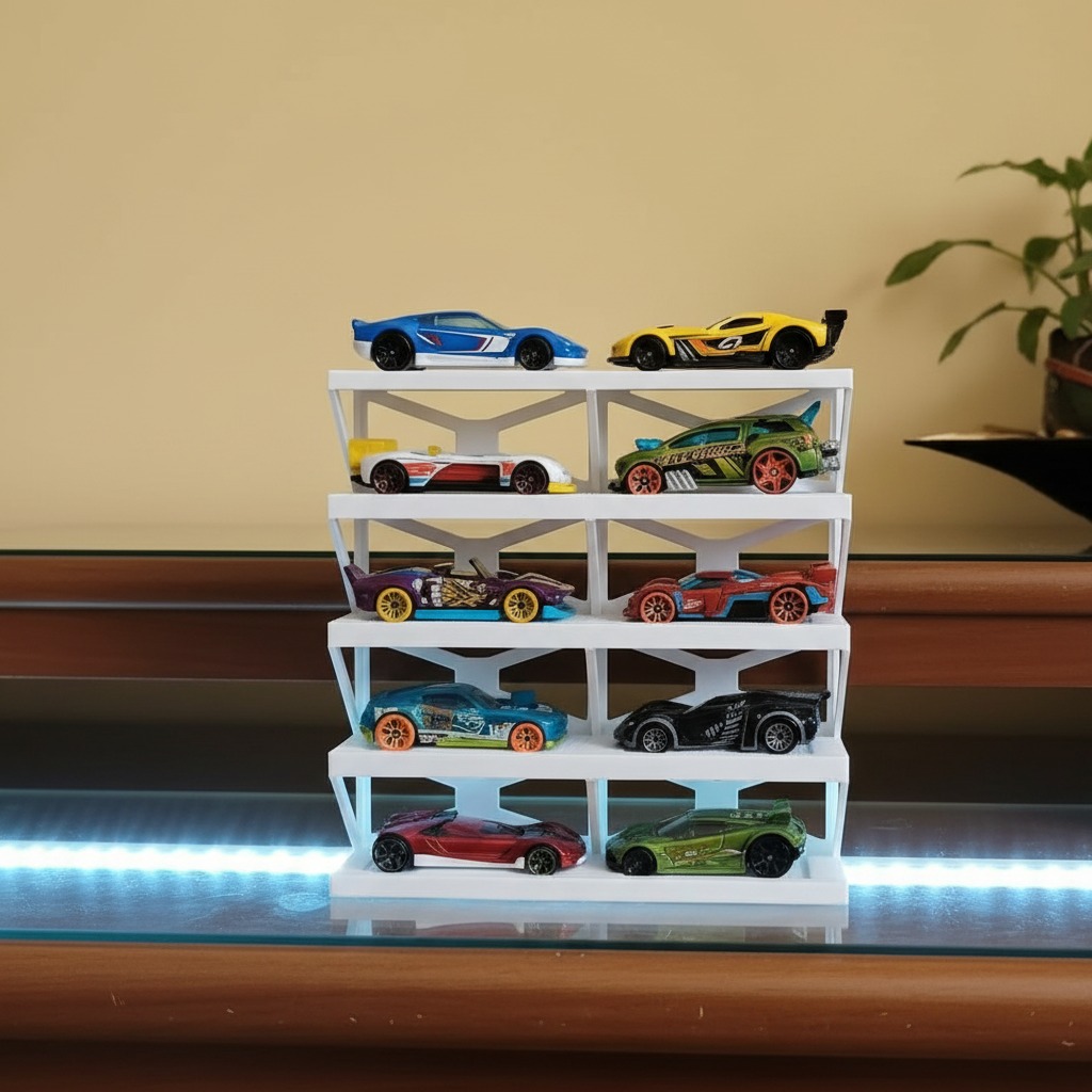 Faber Lux 10 Car - Multi-Tier Toy Car Display Rack (Hot Wheels compatible) - White view 2